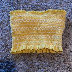 Yellow and white tube top bikini top